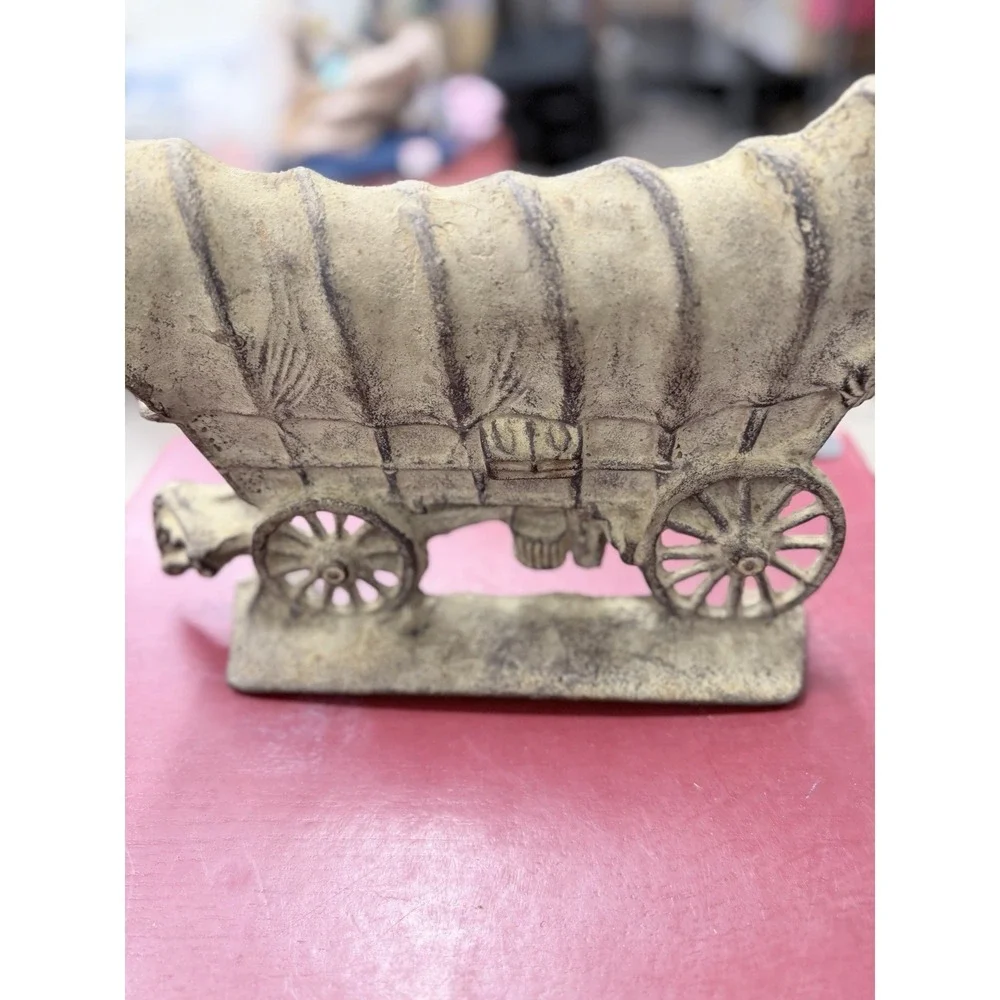 Antique Vintage Heavy Cast Iron Door Stop‎ Old West Covered Carriage Wagon 12